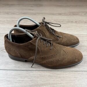 J.M. Weston Mens Oxford Wingtip Brogue Suede Brown 7.5 D
